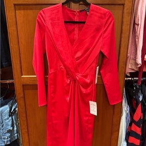 NWT JAYGODFREY Red Twist-Front Long Sleeve Dress